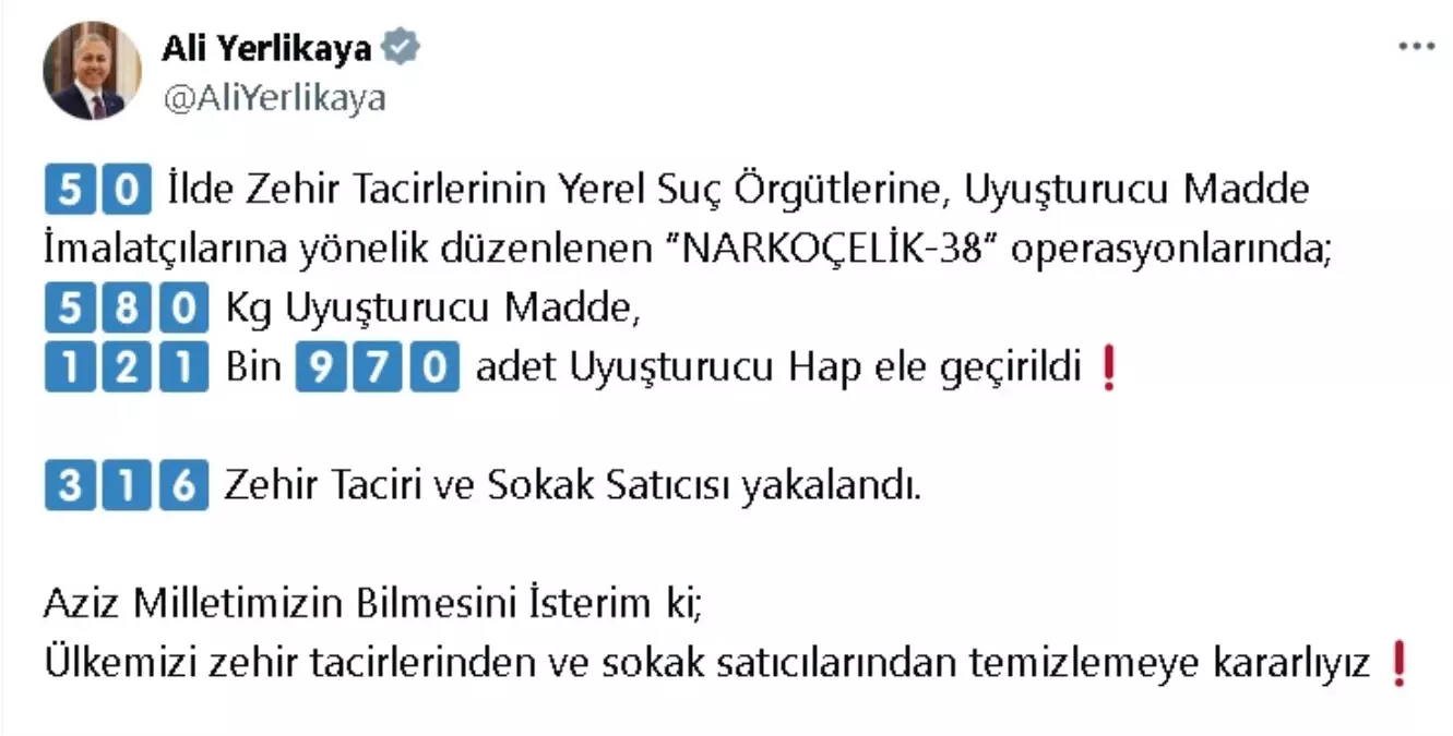 50 İlde Narkoçelik-38 Operasyonu: 316 Gözaltı